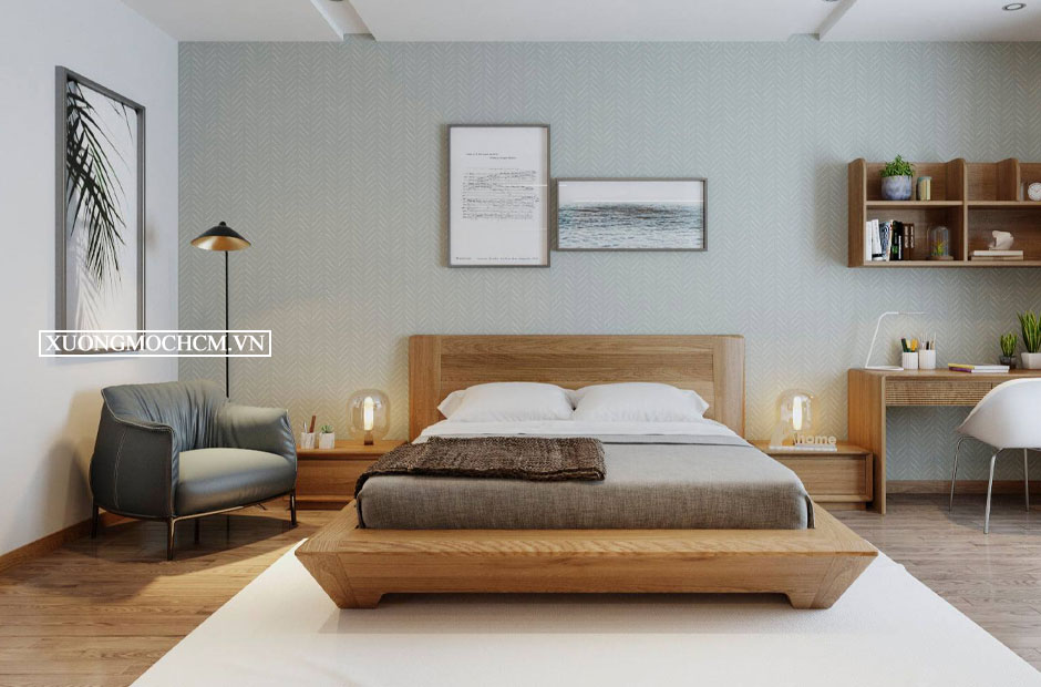 Mẫu giường ngủ gỗ sồi đẹp 2022 được nhiều người đặt đóng