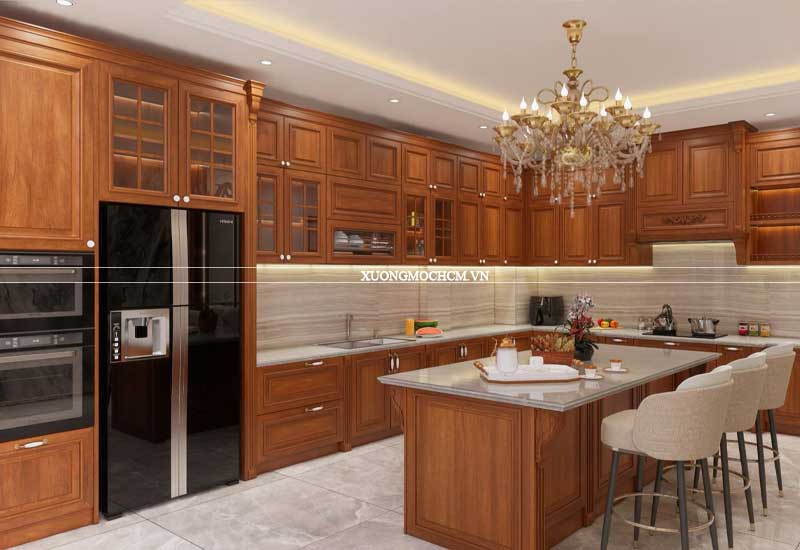 Tủ bếp gõ đỏ tự nhiên